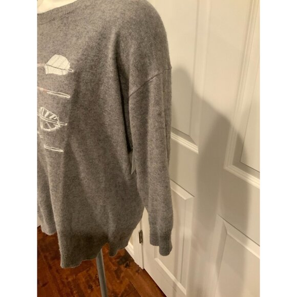 J. Crew Gray Wool Blend Crew Neck Sweater w/ Arrow Embroidery, Size Medium - Picture 3 of 6